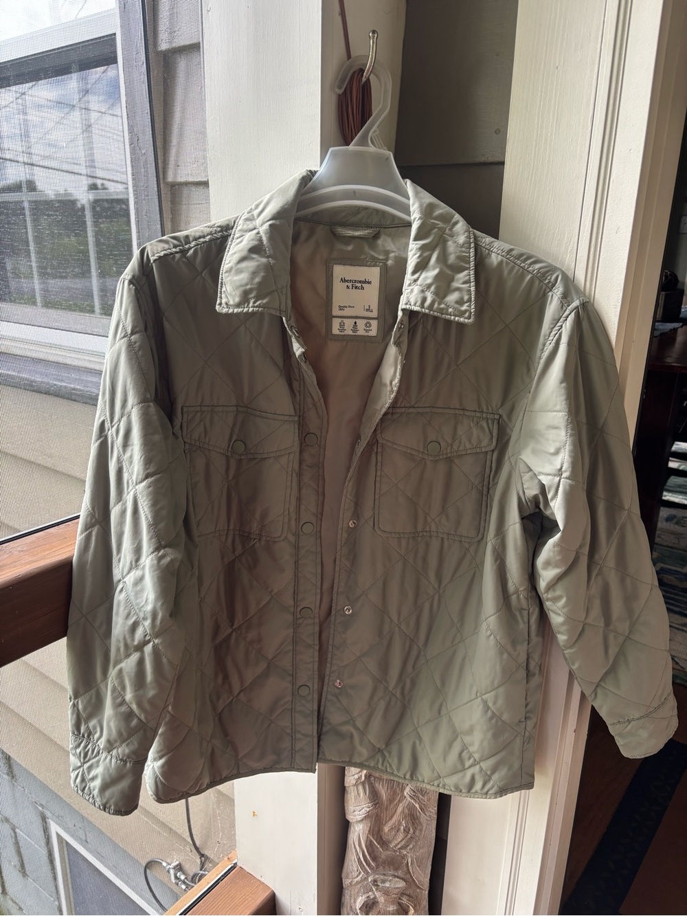 Abercrombie & Fitch Quilted Light Olive Utility Jacket
